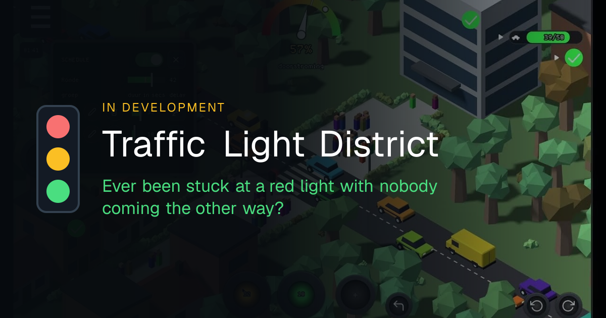 Traffic Light District: isometrische wijk met verkeerslichten en auto's